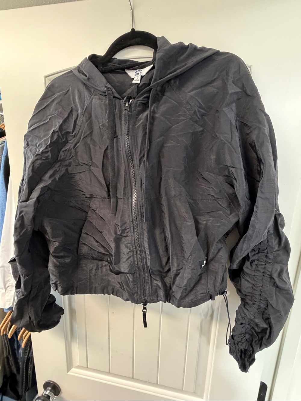 JoyLab Black Hooded Cropped Bomber Jacket